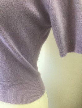 Womens, Sweater, WONDAMERE, Lavender Purple, Wool, Nylon, Solid, B:36, Knit, Short Sleeves, Pullover, High Square Neckline, Fitted,