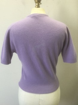 Womens, Sweater, WONDAMERE, Lavender Purple, Wool, Nylon, Solid, B:36, Knit, Short Sleeves, Pullover, High Square Neckline, Fitted,