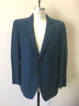 WILSON'S CLOTHES, Dk Blue, Black, Gray, Wool, Plaid-  Windowpane, Speckled Windowpane Stripes, Single Breasted, Notched Lapel, 2 Buttons, 3 Pockets,