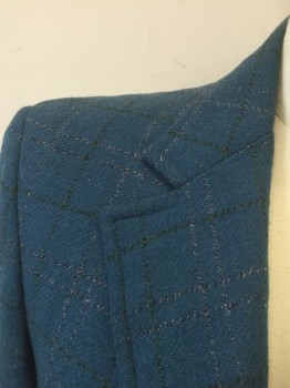 Mens, Blazer/Sport Co, WILSON'S CLOTHES, Dk Blue, Black, Gray, Wool, Plaid-  Windowpane, 40R, Speckled Windowpane Stripes, Single Breasted, Notched Lapel, 2 Buttons, 3 Pockets,