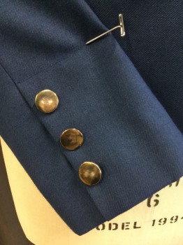 MAGIC FORMULA, Blue, Polyester, Wool, Solid, Notched Lapel, Single Breasted, 1 Light Gold, Button Front, 2 Pockets with Flap, Long Sleeves,