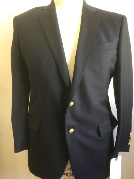 Mens, Blazer/Sport Co, BROOKS BROTHERS, Midnight Blue, Wool, Solid, 44 R, 2 Buttons,  Notched Lapel, 3 Pockets,