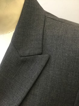 Womens, Suit, Jacket, THEORY, Dk Gray, Wool, Lycra, Solid, B34, 4, Single Breasted, 1 Button, Peaked Lapel, 3 Pockets, Solid Black Lining