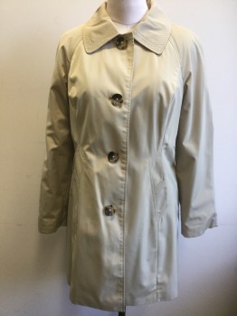 Womens, Coat, Trenchcoat, LONDON FOG, Lt Khaki Brn, Polyester, Solid, Medim, 4 Buttons, 3 Rows of Top Stitching on the Collar, Princess Seams, 2 Pockets,