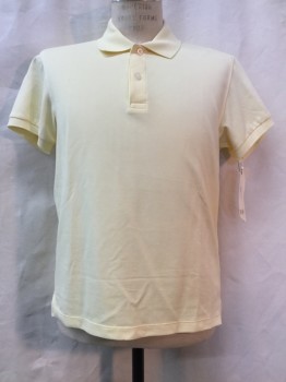 UNIQLO, Lt Yellow, Cotton, Polyester, Solid, Light Yellow, Short Sleeves,