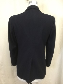 ST. GEORGE, Navy Blue, White, Wool, Stripes - Pin, Single Breasted, Collar Attached, Notched Lapel, 3 Pockets, 2 Buttons,  Long Sleeves