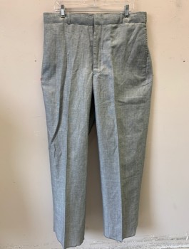 Mens, 1920s Vintage, Suit, Pants, SIAM COSTUMES MTO, Gray, White, Linen, 2 Color Weave, I:Open, W:37, Flat Front, Button Fly, 4 Pockets, Belt Loops, Suspender Buttons at Inside Waist, MULTIPLE See - FC052492