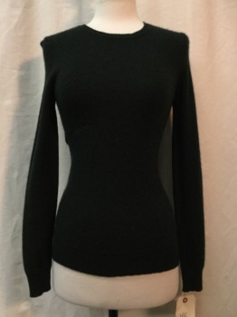 Womens, Pullover, LORD & TAYLOR, Dk Green, Cashmere, Synthetic, Solid, XS, Dark Green, Crew Neck, Long Sleeves,