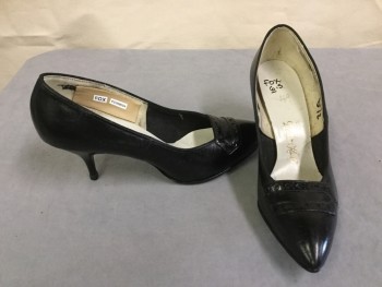 Womens, Shoe, CHARM STEP/ LIFETIME, Black, Leather, Solid, 5.5/6., Pumps, Pointy, Perforated Leather Buckle-like Detail Toe