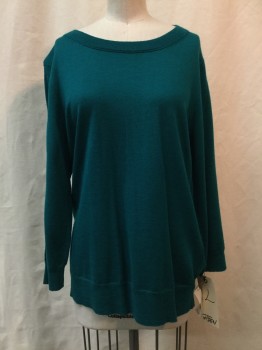 Womens, Pullover, JCREW, Teal Green, Wool, Solid, L, Teal Green, Round Neck,  3/4 Sleeves