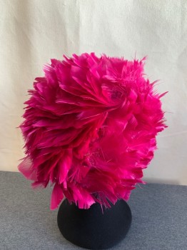N/L, Fuchsia Pink, Feathers, Solid, Fuchsia Feather Pillbox, Buckram Netting Structure