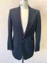 N/L, Navy Blue, Polyester, Solid, Ribbed Texture, Single Breasted, Wide Notched Lapel, 2 Buttons, 3 Pockets,