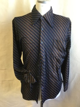 Mens, Shirt Disco, CHARISMA, Navy Blue, Brown, Off White, Polyester, Diamonds, Stripes - Diagonal , 17.5, 17 , Collar Attached, Square Button Front, 1 Pocket, Long Sleeves, Curved Hem