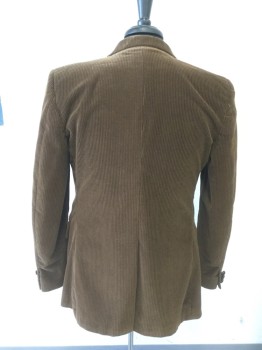 Mens, Sportcoat/Blazer, BROOKS BROTHERS, Dk Brown, Cotton, Solid, 36S, Corduroy, Single Breasted, Collar Attached, Notched Lapel, 2 Buttons,  3 Pockets