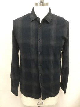 VOLCOM, Faded Black, Dk Gray, Cotton, Plaid, Flannel, Button Front, Collar Attached, Long Sleeves