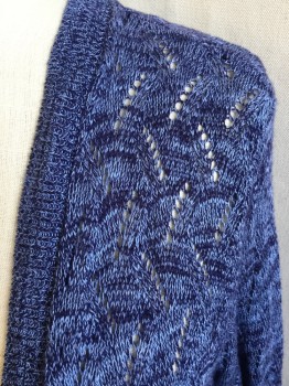 Womens, Sweater, LAURA SCOTT, Navy Blue, Slate Blue, Acrylic, Heathered, M, Heather/variegated, Ribbed Open Front, Zig-zag Pattern