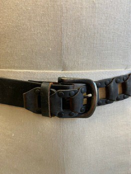 NL, Dk Gray, Leather, Leather Links, Studded, Silver Open Buckle