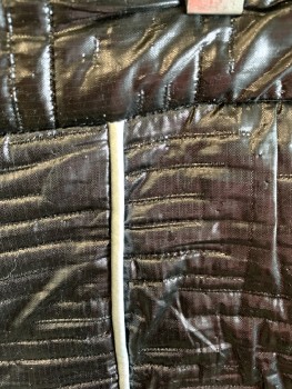 MTO, Iridescent Black, Silver, Synthetic, Solid, Textured Fabric, Zip Front, Silver Piping Half Way Done Both Front Sides Of Legs, Iridescent Quilted Fabric