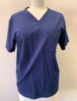 Unisex, Scrub Top, FIGS, Navy Blue, Polyester, Rayon, L, V-neck, Pullover, Short Sleeves, Double Breast Pocket