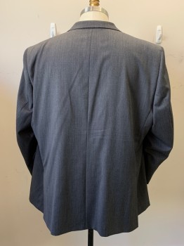 Mens, Suit, Jacket, MALIBU CLOTHES, Charcoal Gray, Wool, Heathered, 54R, 2 Buttons, Single Breasted, Notched Lapel, 3 Pockets