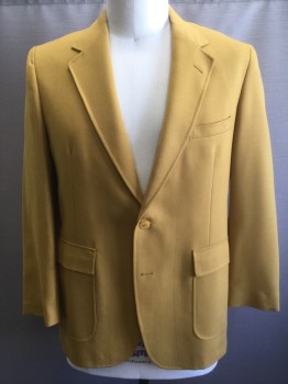 Mens, Blazer/Sport Co, ACADEMY AWARD CLOTHE, Mustard Yellow, Wool, Solid, 44R, Single Breasted, Notched Lapel, 2 Buttons, 3 Pockets, Golden Yellow Satin Lining