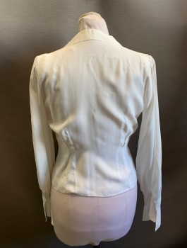 Womens, Blouse, N/L, White, Nylon, Solid, 12, 1940s, Pointed C.A., Button Front, L/S, French Cuffs,