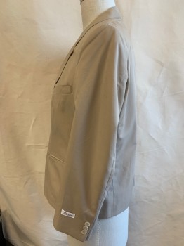 JOS A BANK, Khaki Brown, Polyester, Solid, Single Breasted, 1 Button, Notched Lapel, 3 Pockets,