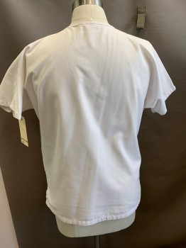 APPLES FOR LIFE, Off White, Poly/Cotton, Solid, Short Sleeves, V-neck, 3 Pockets,