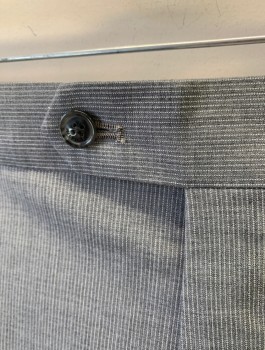 TOMMY HILFIGER, Gray, White, Wool, Stripes - Pin, Flat Front, Button Tab Waist, Zip Fly, 4 Pockets, Belt Loops