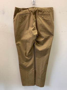 Mens, Casual Pants, BONOBOS, Dk Khaki Brn, Cotton, Solid, 40/34, F.F, Side Pockets, Zip Front, Belt Loops