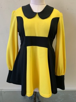 NO LABEL, Yellow, Black, Polyester, Solid, L/S, C.A., Waist Tie, Back Zipper,