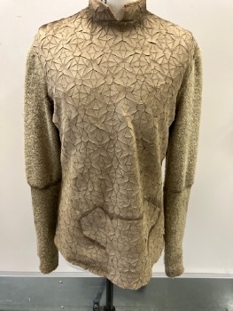 Mens, Tops, N/L, Lt Brown, Polyester, Wool, Textured Fabric, 40, Stand Collar, With Suede Trim, Cracked Self Abstract, Boucle Sleeves  Unitard, CB Zip                           * Aged*