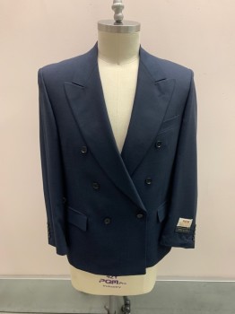 MALIBU CLOTHES, Navy Blue, Blue, Wool, 2 Color Weave, Peaked Lapel, Double Breasted, 3 Pockets