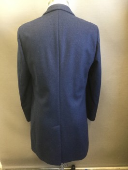 Mens, Coat, Overcoat, HUGO BOSS, Navy Blue, Wool, Cashmere, Solid, 42R, Below Hip Length, Single Breasted, Notched Lapel, 3 Buttons, Black Lining, 2 Welt Pockets