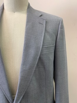 Mens, Jacket, STAFFORD, Gray, Wool, Solid, 44L, 2 Buttons, Single Breasted, Notched Lapel, 3 Pockets