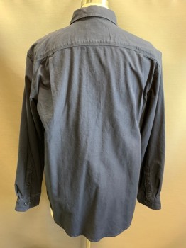 Mens, Casual Shirt, CARHART, Navy Blue, Cotton, Spandex, Solid, L, L/S, Button Down Collar, 2 Pockets,