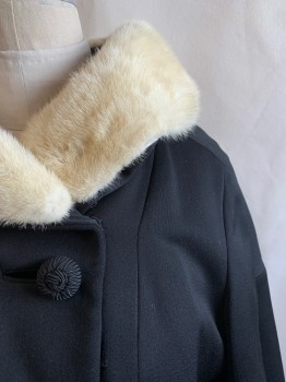 Womens, Coat, MTO, Black, Off White, Wool, Fur, Solid, B36, Off White Fur C.A., 3 Large Black Buttons, 2 Pockets, *Slightly Aged/Distressed*