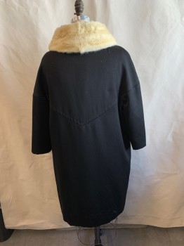 MTO, Black, Off White, Wool, Fur, Solid, Off White Fur C.A., 3 Large Black Buttons, 2 Pockets, *Slightly Aged/Distressed*