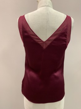 Womens, Top, TED BAKER, Maroon Red, Polyester, Solid, Textured Fabric, M, V-N, Sheer Straps And Neckline