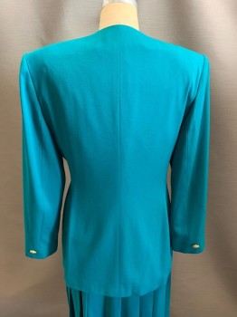 CHRISTIAN DIOR, Teal Green, Triacetate, Polyester, Round Neck,  Single Breasted, Gold Buttons