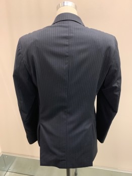 GALANTE, Midnight Blue, Lt Blue, Wool, Stripes - Pin, Single Breasted, 2 Buttons, 3 Pockets, Notched Lapel, Double Vent