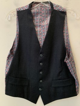 Mens, 1970s Vintage, Suit, Vest, LUCASINI, Charcoal Gray, Wool, Solid, 39, 5 Button, 2 Pocket,