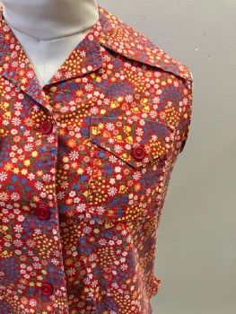 Womens, Shirt, N/L, B: 38, Red/ Multi-color, Floral Print, C.A., Sleeveless, B.F. 2 Pockets
