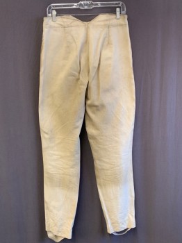 Mens, Historical Fiction Pants, NL, Beige, Cotton, Solid, 31, 30, F.F, Button Front, Side Pockets, Inside Suspender Buttons, Stirrups, Aged/Distressed