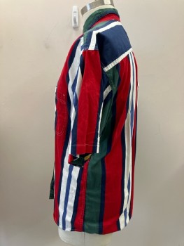 CATALINA, Forest/Navy/Red/White Vertical Stripe, Btn Down Collar, S/S, 1 Pckt,