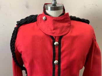 Mens, Historical Fiction Coat, N/L, Red, Cotton, Solid, 40, Made Up Military, Black Accents, Silver Buttons, Epaulets,