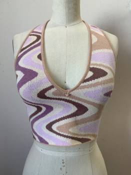 Womens, Top, Princess Poly, Beige, Lilac Purple, Purple, Cream, Brown, Viscose, Polyester, Swirl , XS, Low Cut Neck, Cropped