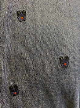 Scotch & Soda, Denim Blue, Navy Blue, Red, Cotton, Animal Print, L/S, Button Front, C.A. Embroiderred Bunnies