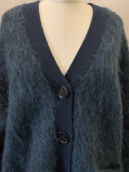 ACNE STUDIOS, Teal Blue, Wool, Solid, L/S, Button Front, V Neck, Hairy Textured, Top Pockets,