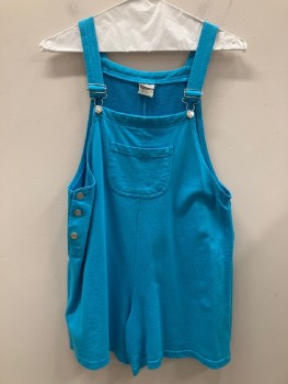 Womens, Romper, ATHLETIC WORKS, Turquoise Blue, Cotton, Polyester, Solid, S, Squared Neck, Shoulder Straps, Chest Pocket, Side Buttons,